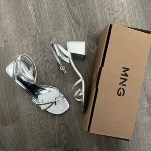 Mango Shiny Silver Strappy Heels